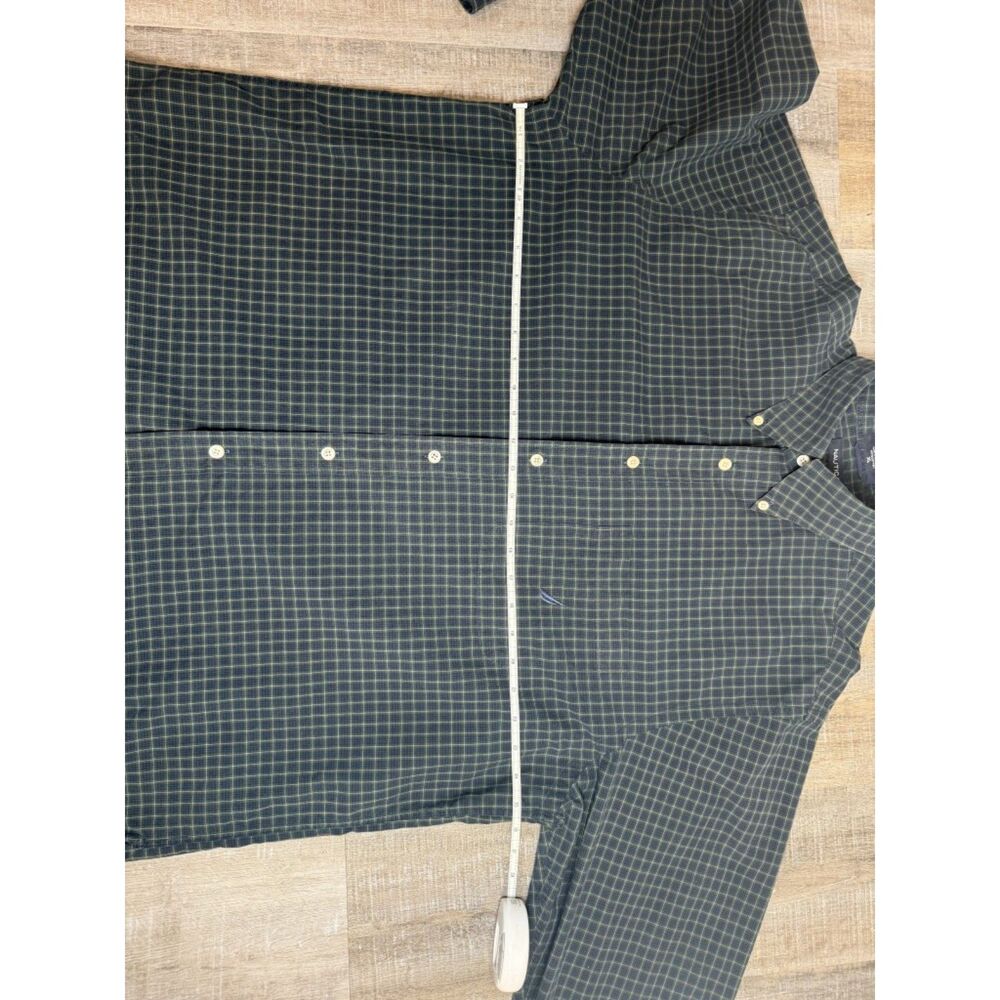 Y2K Nautica Men's Green and Navy Plaid Long Sleeve Button Down Size XL - Picture 14 of 15